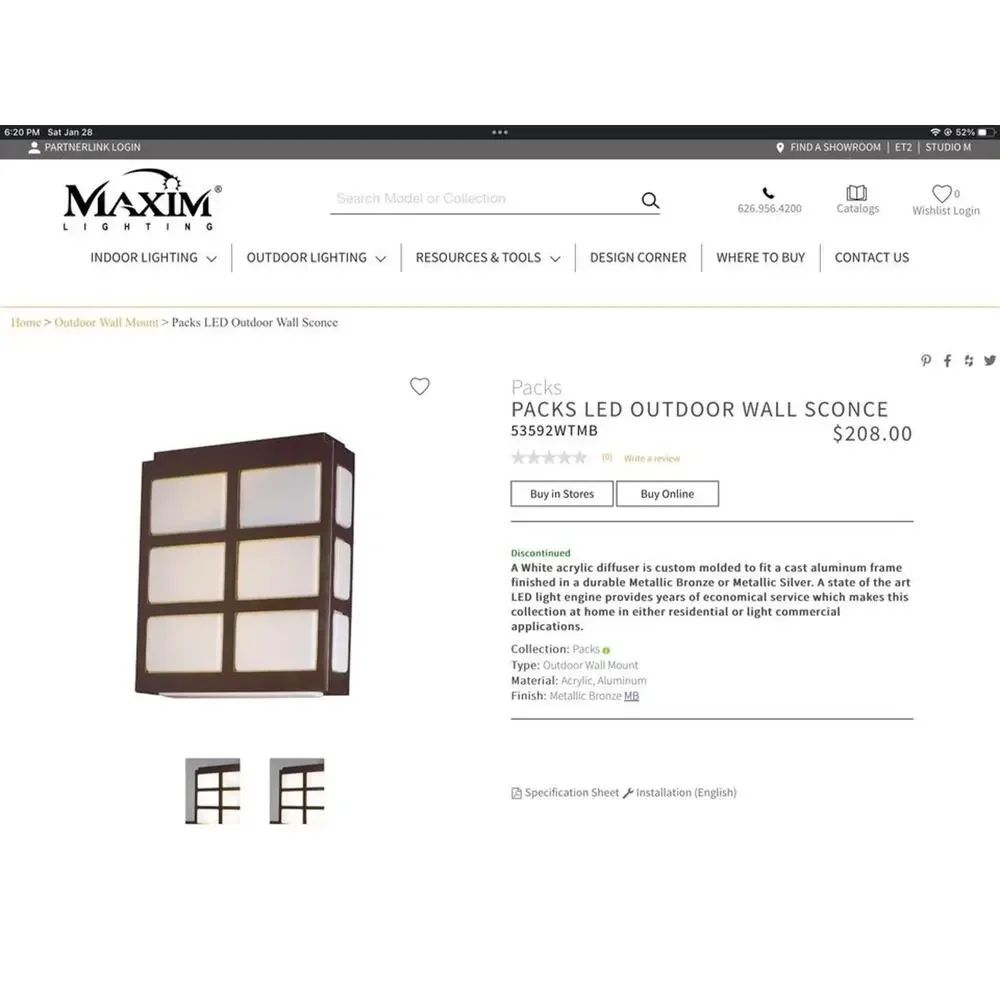 Maxim Outdoor LED Wall Sconces Set Of Two New In Box